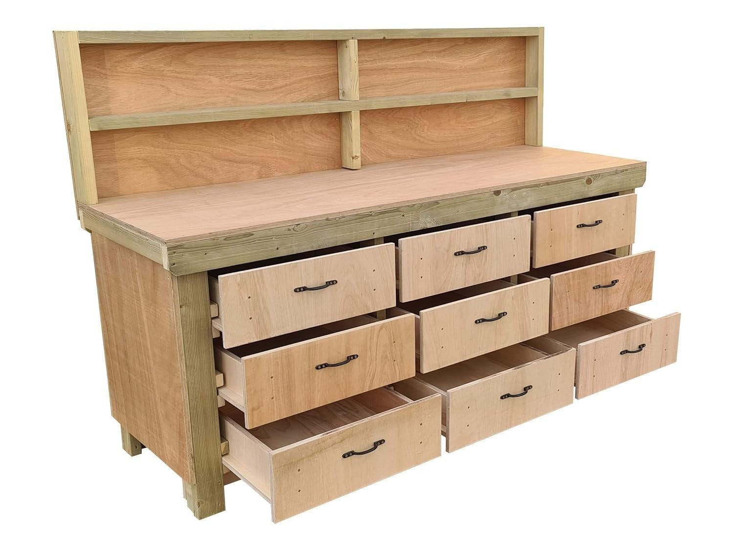 8ft Heavy Duty Wooden Workbench Tool Cabinet with Back Panel & Drawers