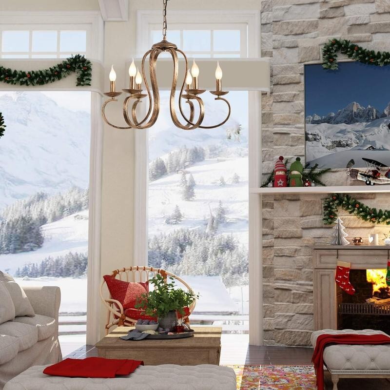 Rustic 6-Light Bronze Chandelier Pendant Ceiling Light E14 Farmhouse Retro