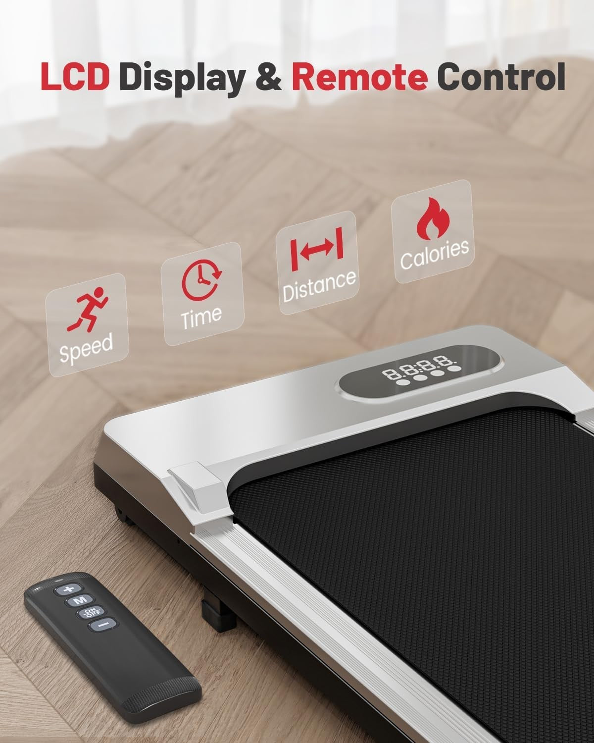 Under Desk Treadmill Walking Pad LED Display Remote 8km/h, Compact Home