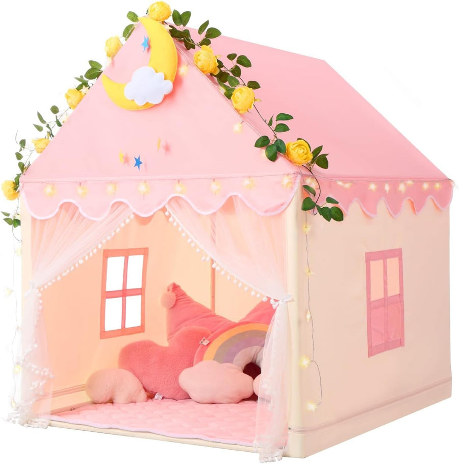 Large Kids Princess Castle Play Tent Indoor Outdoor w Mat Playhouse