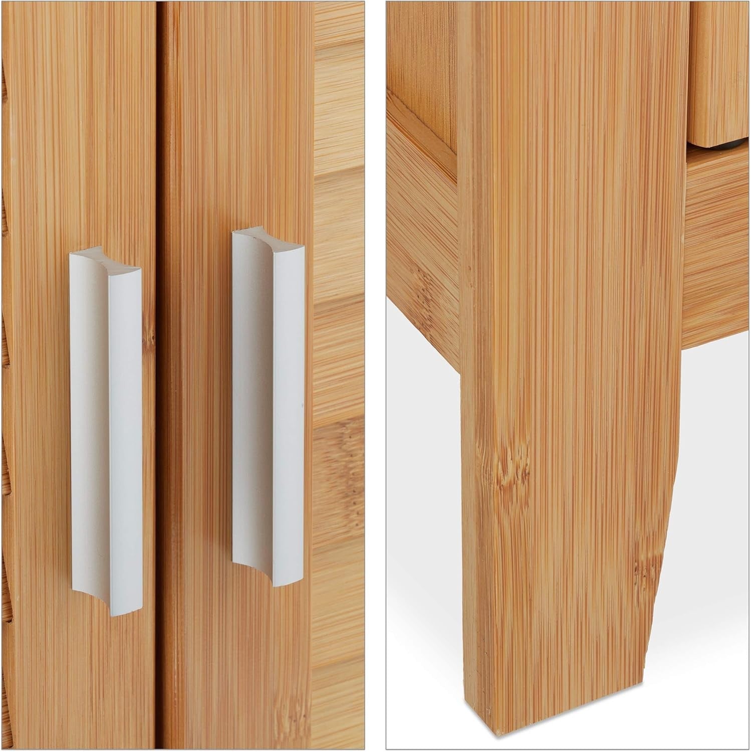 Natural Bamboo Bathroom Sink Cabinet – 2 Door Under Sink Storage Unit 67x60cm