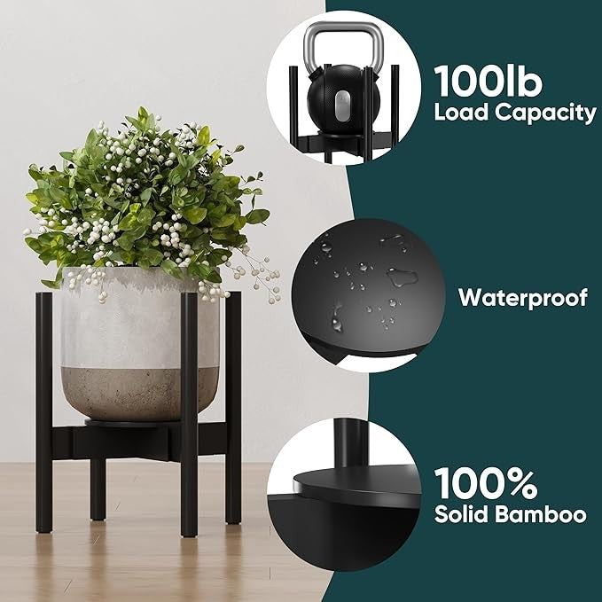 Adjustable Bamboo Plant Stand Indoor with Removable Tray Fits 20–30cm Pots