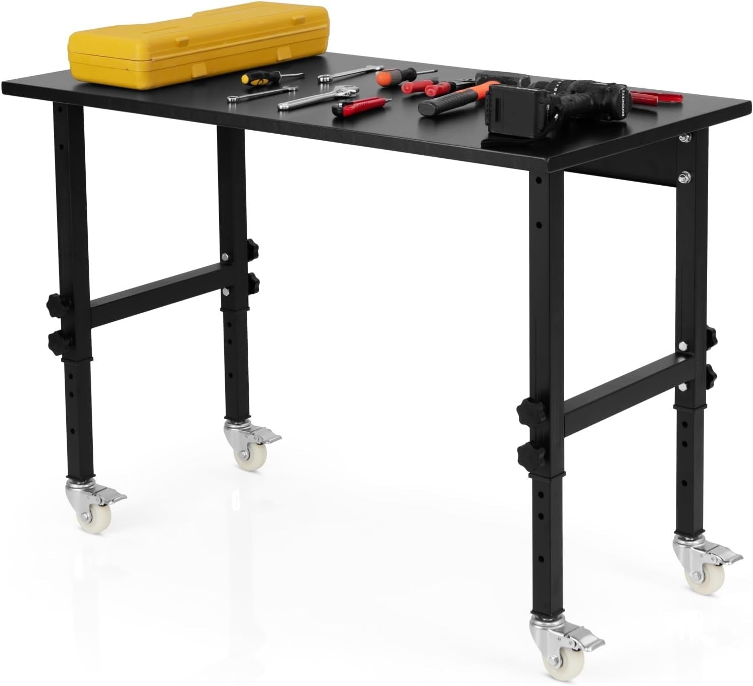 Adjustable Rolling Workbench Bamboo Top 500kg Heavy Duty 120x60 Locking Wheels