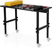 Adjustable Rolling Workbench Bamboo Top 500kg Heavy Duty 120x60 Locking Wheels