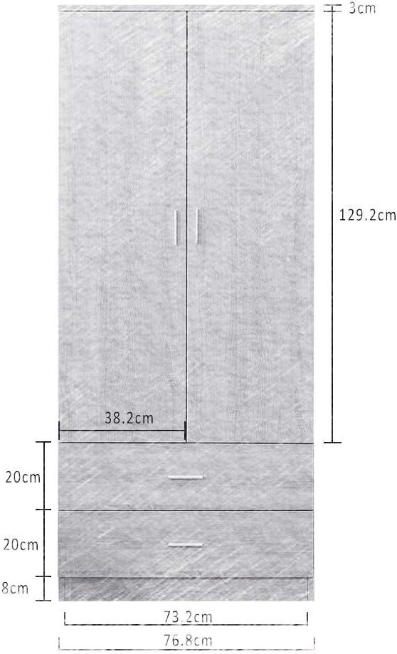 Tall White Wooden 2 Door Wardrobe with 2 Drawers Bedroom Storage Unit