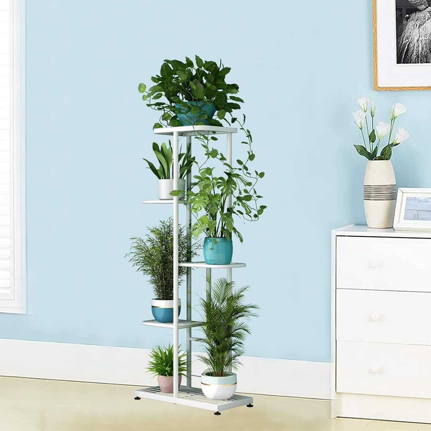 5 Tier White Metal Plant Stand Indoor Outdoor Flower Pot Display Shelf