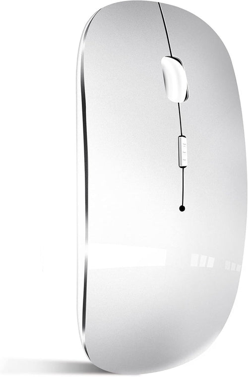 Wireless Bluetooth Mouse Rechargeable Slim Silent Click USB Portable Silver