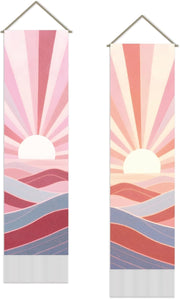 2PCS Boho Mountain Tapestry 33x116cm Sunset Wall Hanging Decor