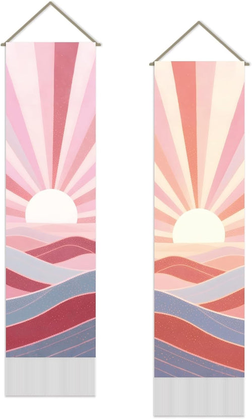 2PCS Boho Mountain Tapestry 33x116cm Sunset Wall Hanging Decor