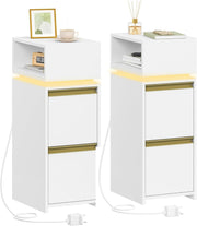 Modern LED Bedside Tables Set of 2 with Drawers & Open Shelf – Slim Nightstands