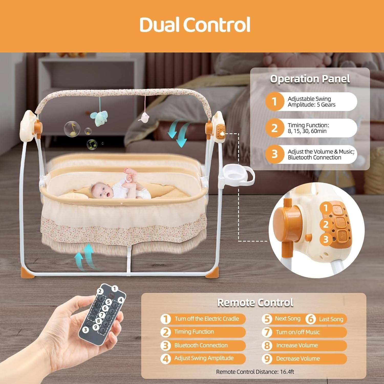 Electric Baby Crib Cradle Auto Swing Bed with Remote & Music