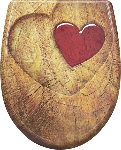 Soft Close O-Shaped Toilet Seat Quick Release Duroplast Rustic Wood Heart Print