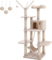 Large Cat Tree Tower with Hammock Condo Scratching Posts 154cm Beige