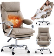 Heated Massage Office Chair Recliner Footrest Ergonomic High Back Khaki