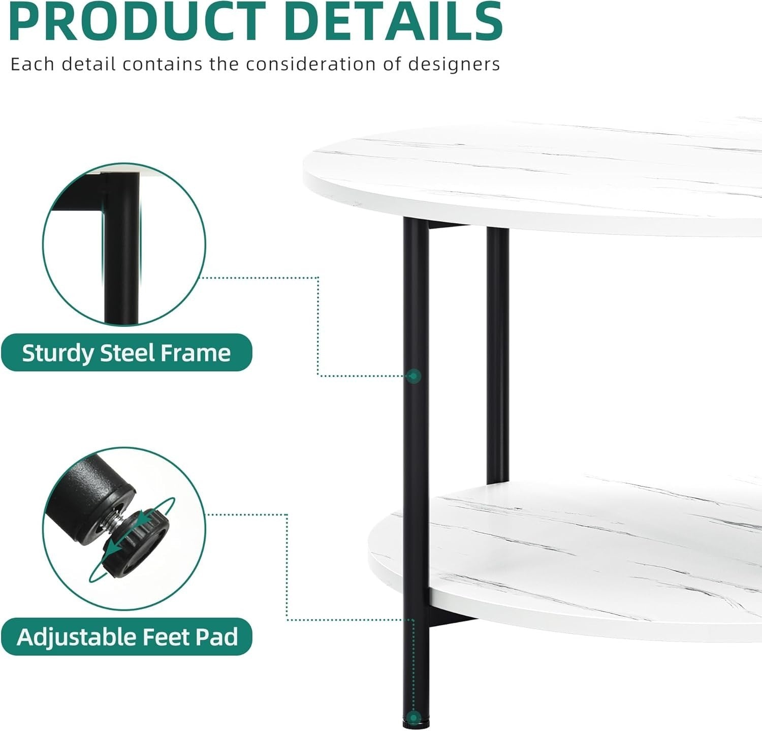 Round Coffee Table with Shelf – 2-Tier Rustic Wood & Metal, 80cm