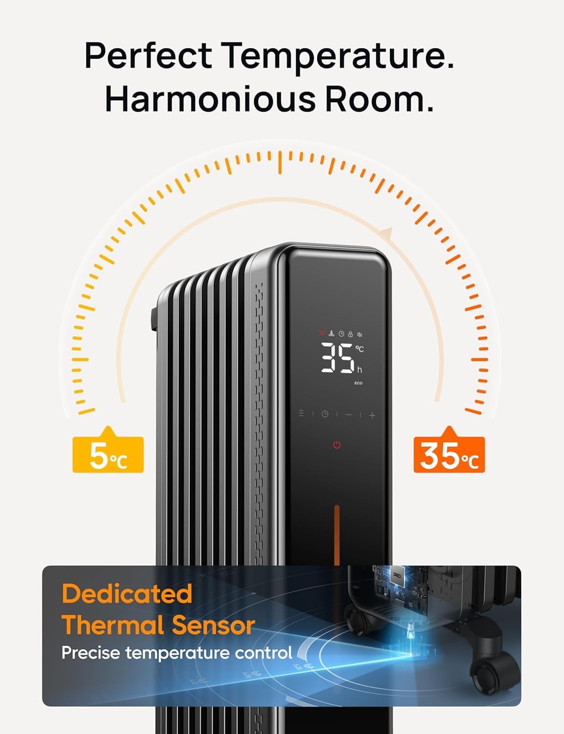 Oil Filled Radiator Heater 2000W Large Room Silent Digital Thermostat Remote
