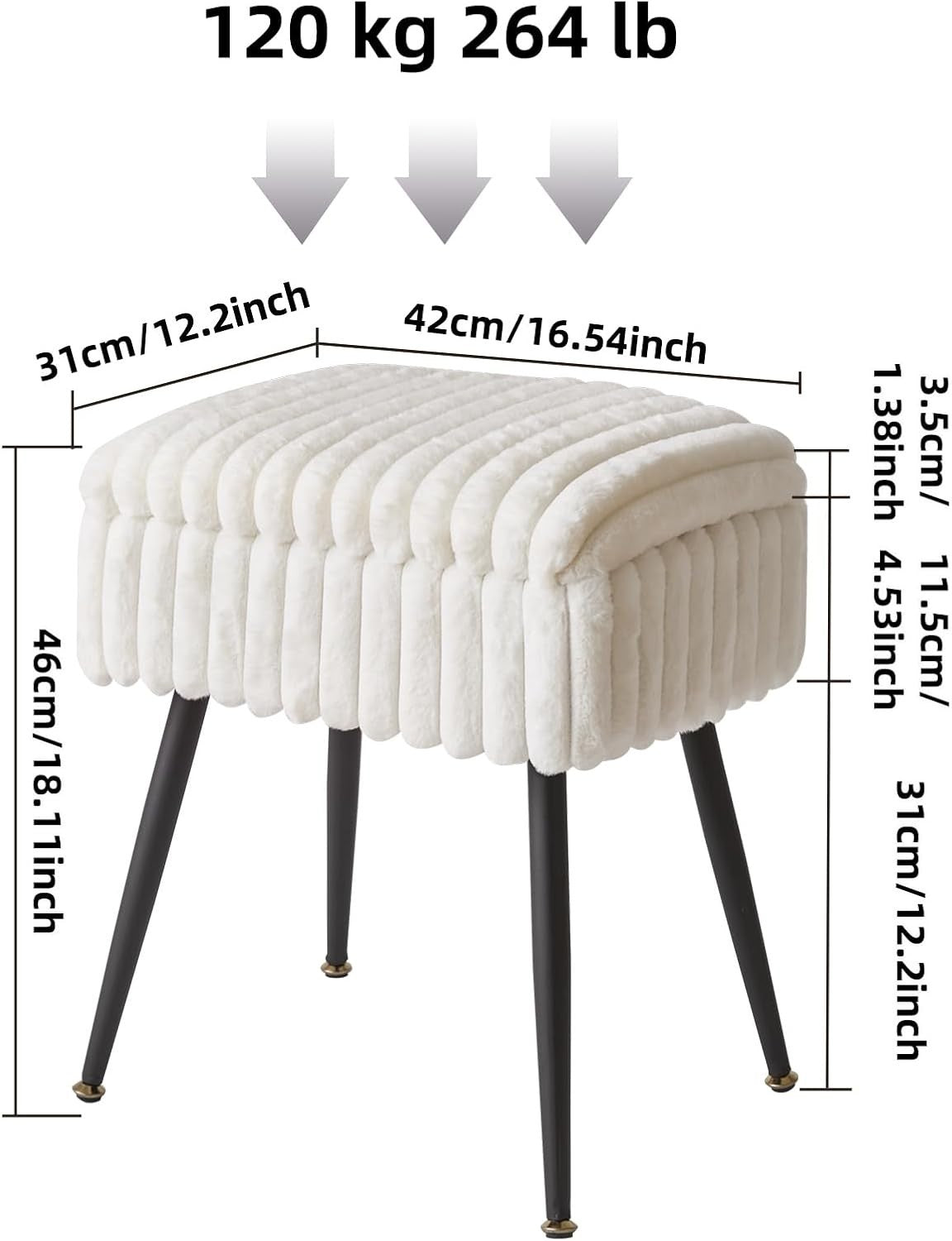 White Velvet Vanity Stool with Storage – Rectangular Ottoman for Bedroom