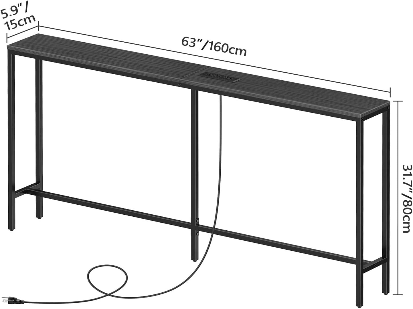 160cm Narrow Console Table with USB & Plug Sockets – Ideal for Hallway