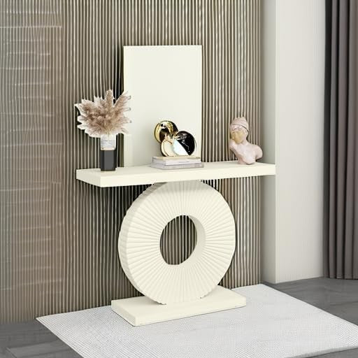 Modern Console Table with Circular Pedestal Base - White, Minimalist Hallway & L