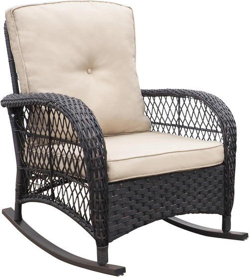 Outdoor 2-Seater Rattan Rocking Chair Set with Cushions – Patio Garden Porch