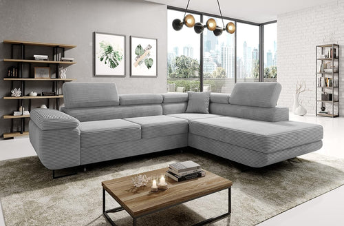 Corner Sofa Bed with Storage Grey L Shape 277x203cm 3 Seater