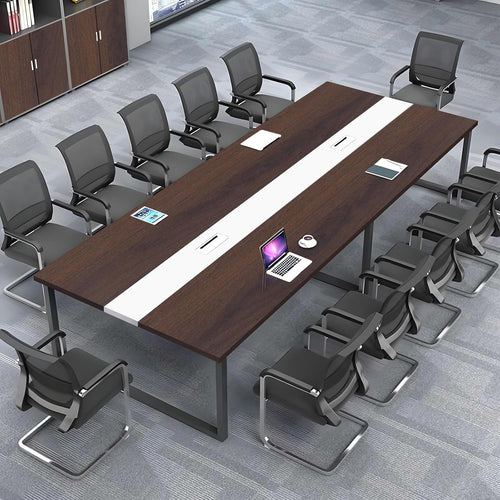 Dark Brown + White Conference Table 120cm w/ Metal Frame & Durable Top