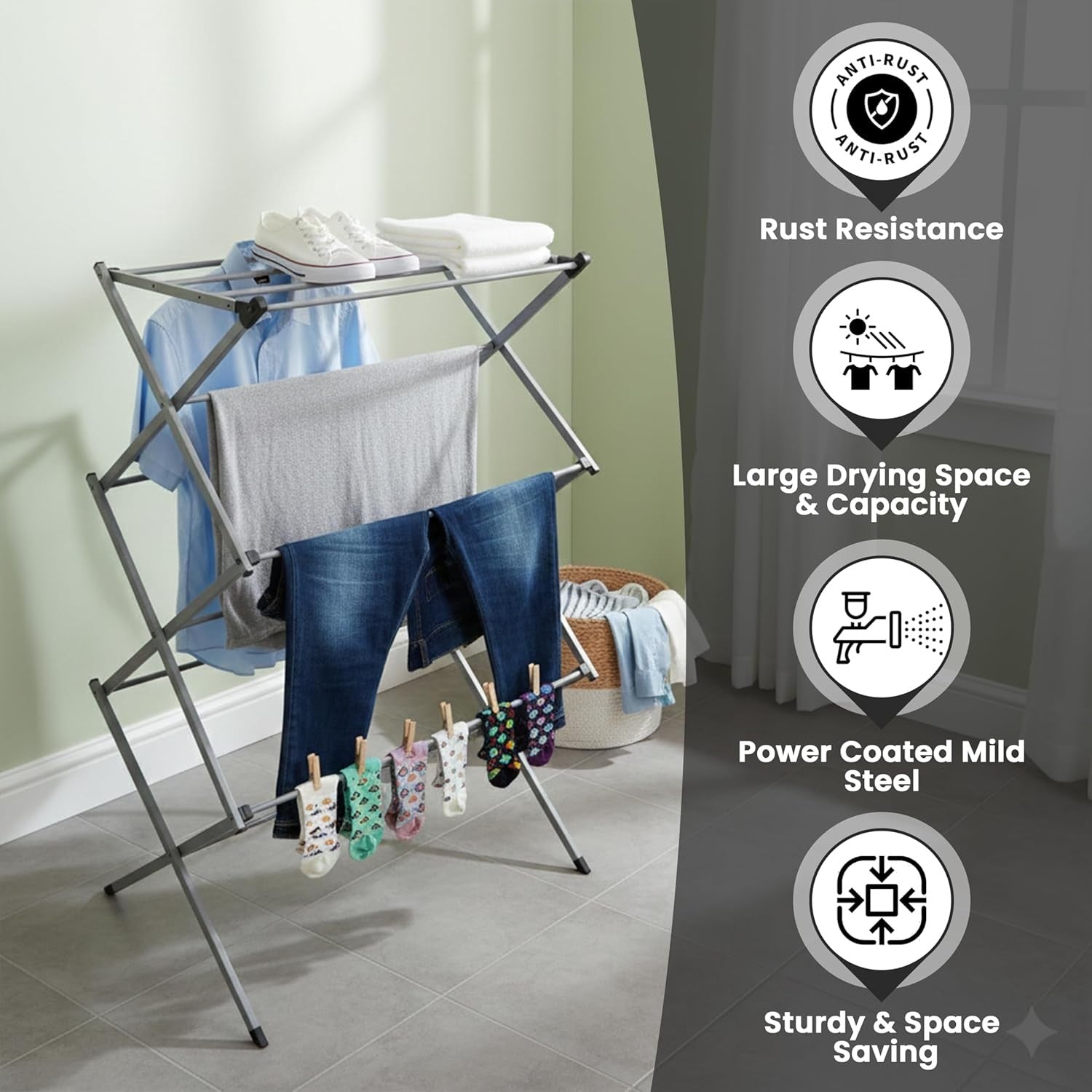 Expandable 3 Tier Clothes Airer Folding Indoor Outdoor Laundry Drying Rack