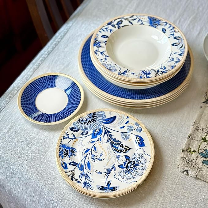 24pc Bone China Dinnerware Set for 6 Elegant Plates Bowls Luxury Tableware