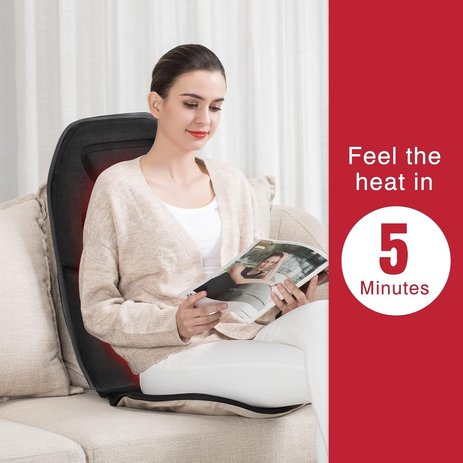 Vibration Back Massager Seat Pad Heat 10-Motor Chair Cushion for Back Pain