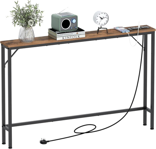 Slim Console Table with Charging Station, USB Ports & Power Outlets, Space-Saver