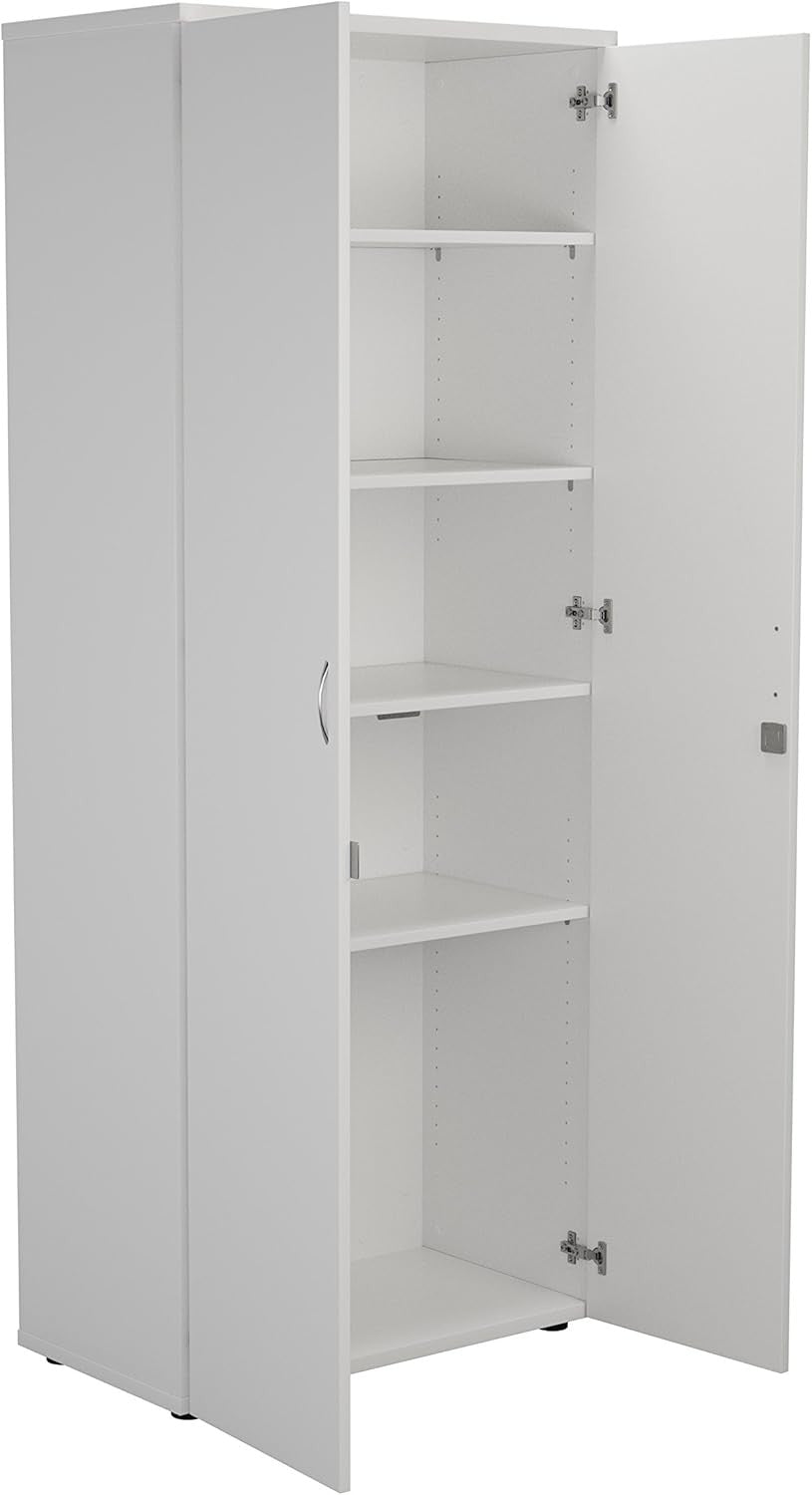 Tall White Lockable Office Cupboard 4 Shelf Storage Cabinet 200cm