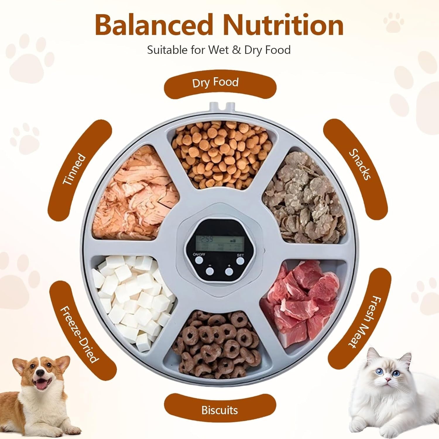 Automatic Cat Feeder Wet Dry Food Timer 6 Portion Pet Food Dispenser