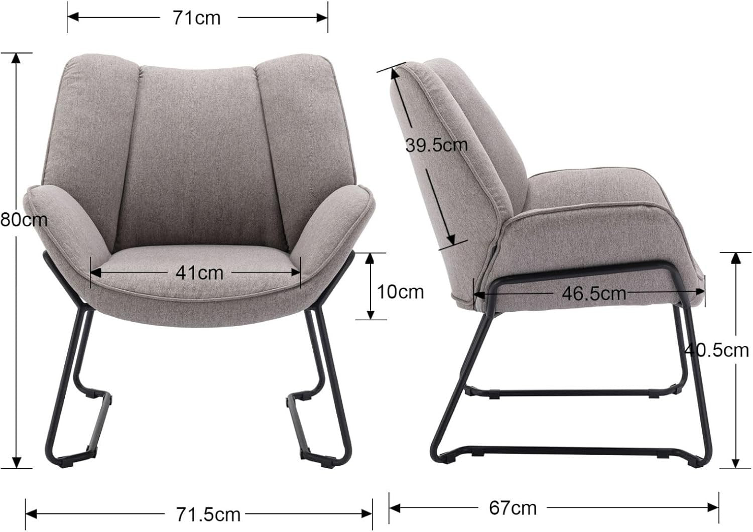 Gray Linen Armchair Modern Tub Chair Upholstered Metal Legs
