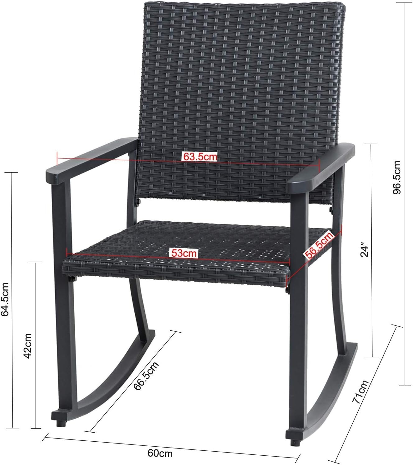 Outdoor Rocking Chair with Metal Frame, Weatherproof Rattan, Easy Assembly