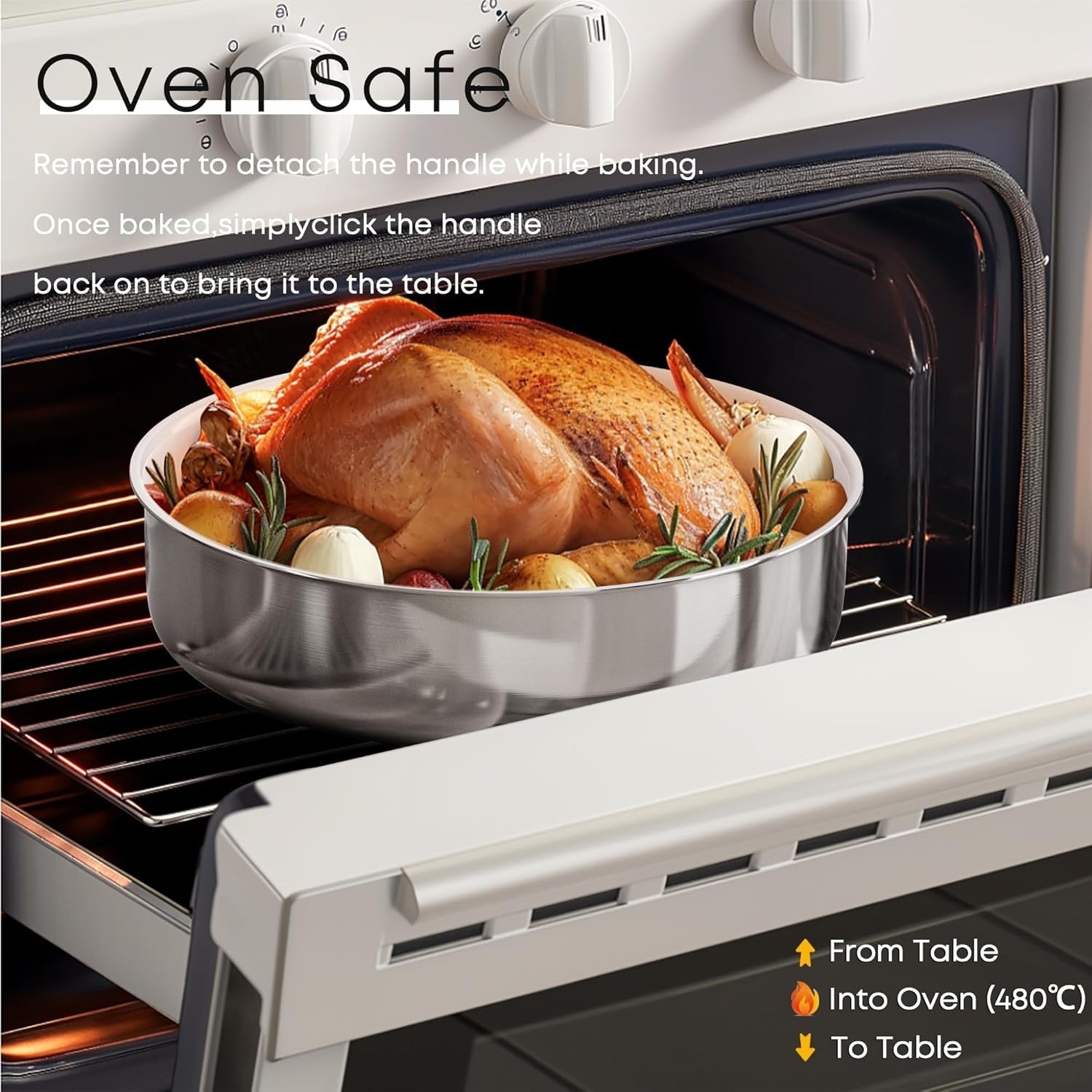5Pcs Stainless Steel+ Pots Pans Set with Lids & Detachable Handle Induction Safe