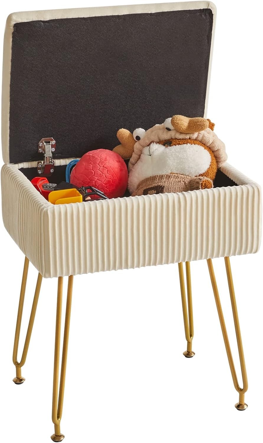 Beige Velvet Storage Ottoman Stool Square Bench Dressing Table Seat