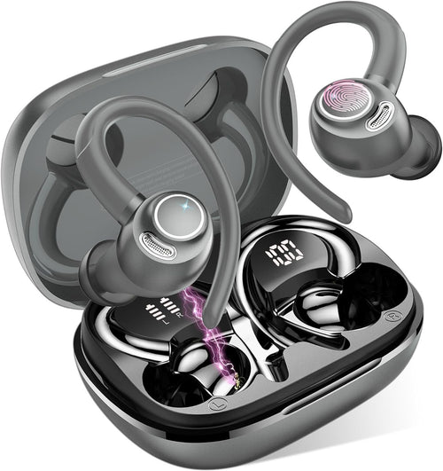 Grey Bluetooth 5.3 Earbuds 40H ENC Mic LED Display Sport Waterproof