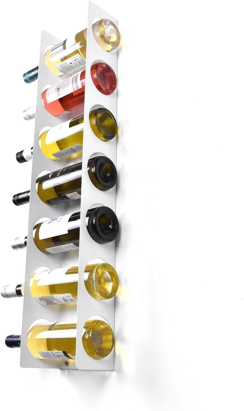 Wall Mounted Vertical Wine Rack White Metal Holds 7 Bottles Space Saving