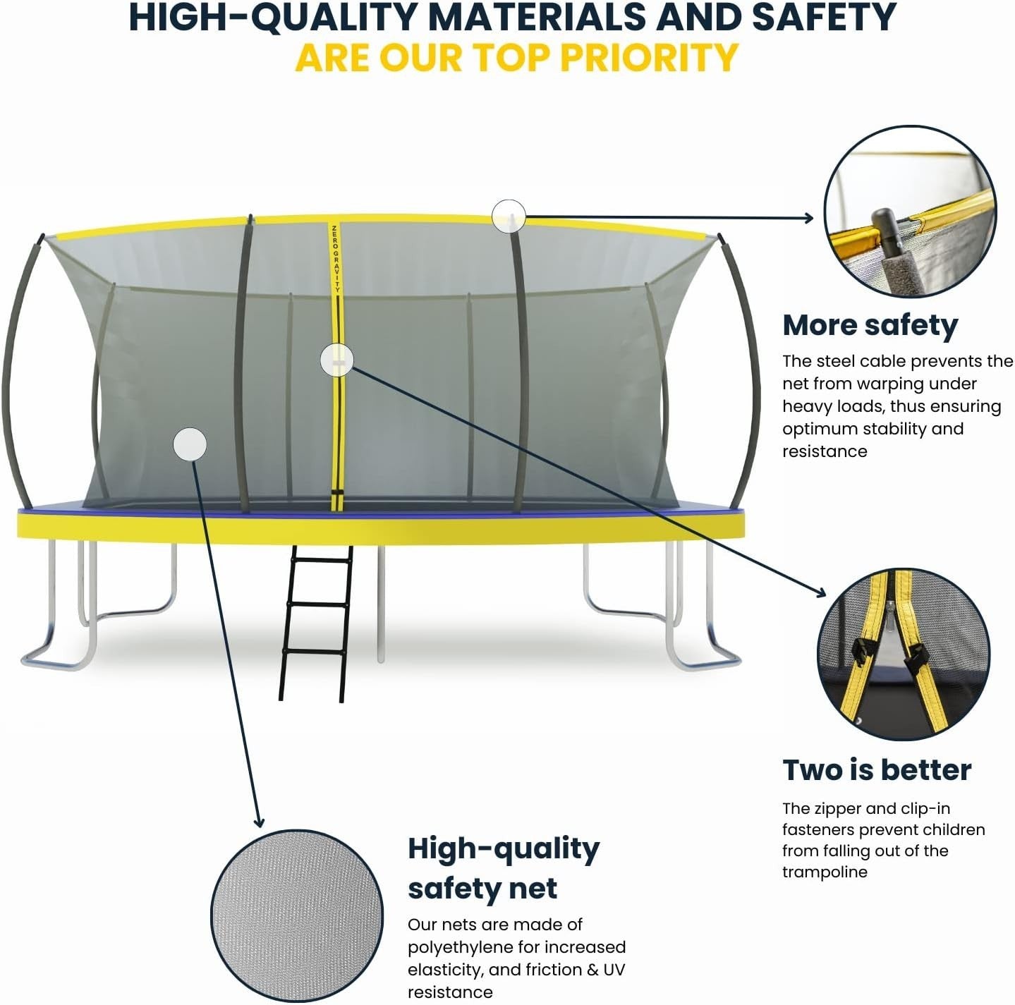 Rectangular Garden Trampoline 4.57x3.05m Safety Enclosure Ladder 130KG