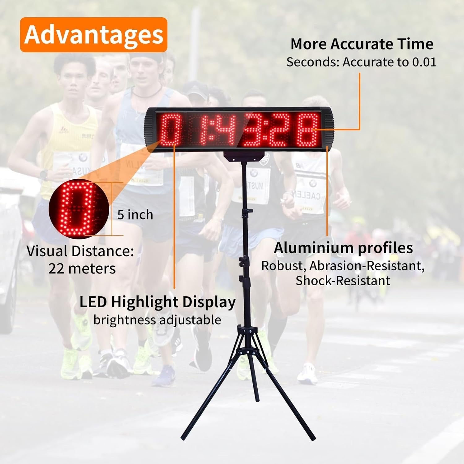 Large LED Gym Timer Clock with Remote, 6-Digit Stopwatch, Countdown & 12/24H