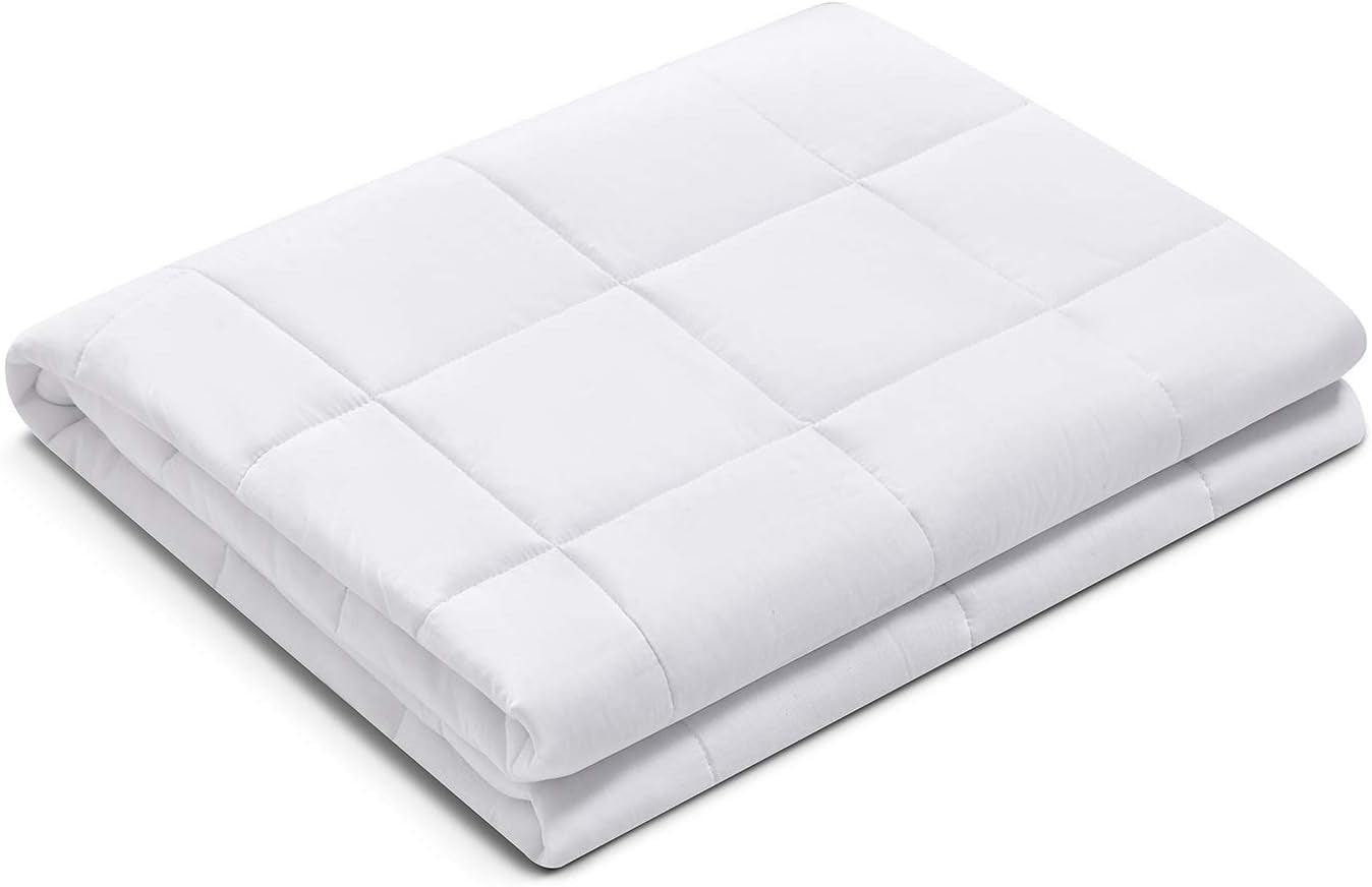 Weighted Blanket 60x80", 15lbs Cotton Glass Beads, Breathable, White