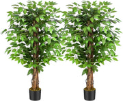 Set of 2 Ficus Artificial Trees 4ft 120cm Lifelike Indoor Potted Faux Plant Home