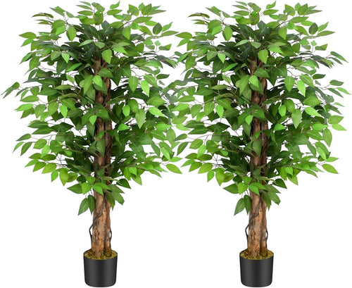Set of 2 Ficus Artificial Trees 4ft 120cm Lifelike Indoor Potted Faux Plant Home