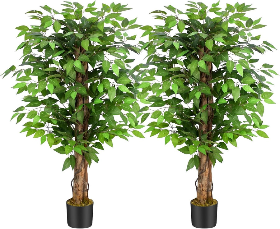 Set of 2 Ficus Artificial Trees 4ft 120cm Lifelike Indoor Potted Faux Plant Home