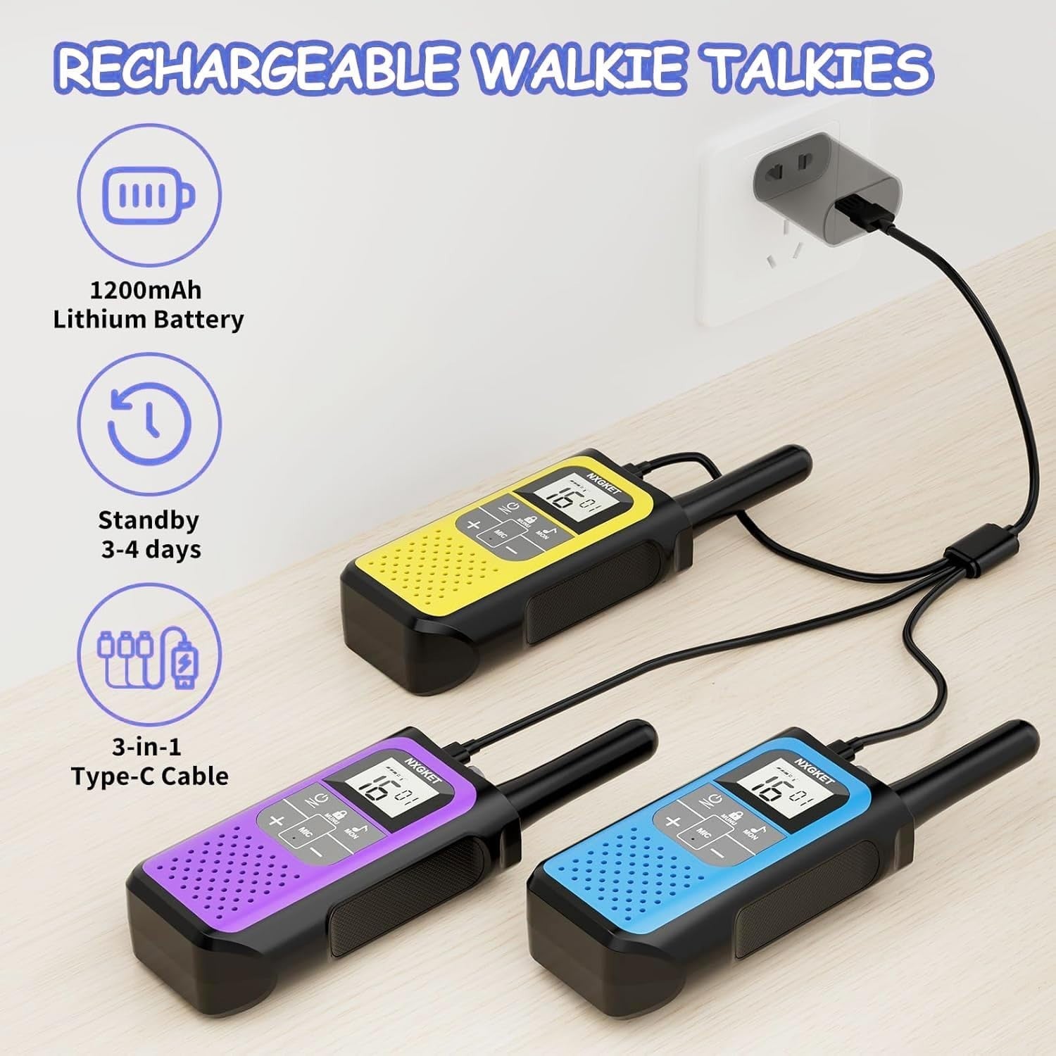 Rechargeable Walkie Talkies Long Range VOX 16 Channel 3 Pack