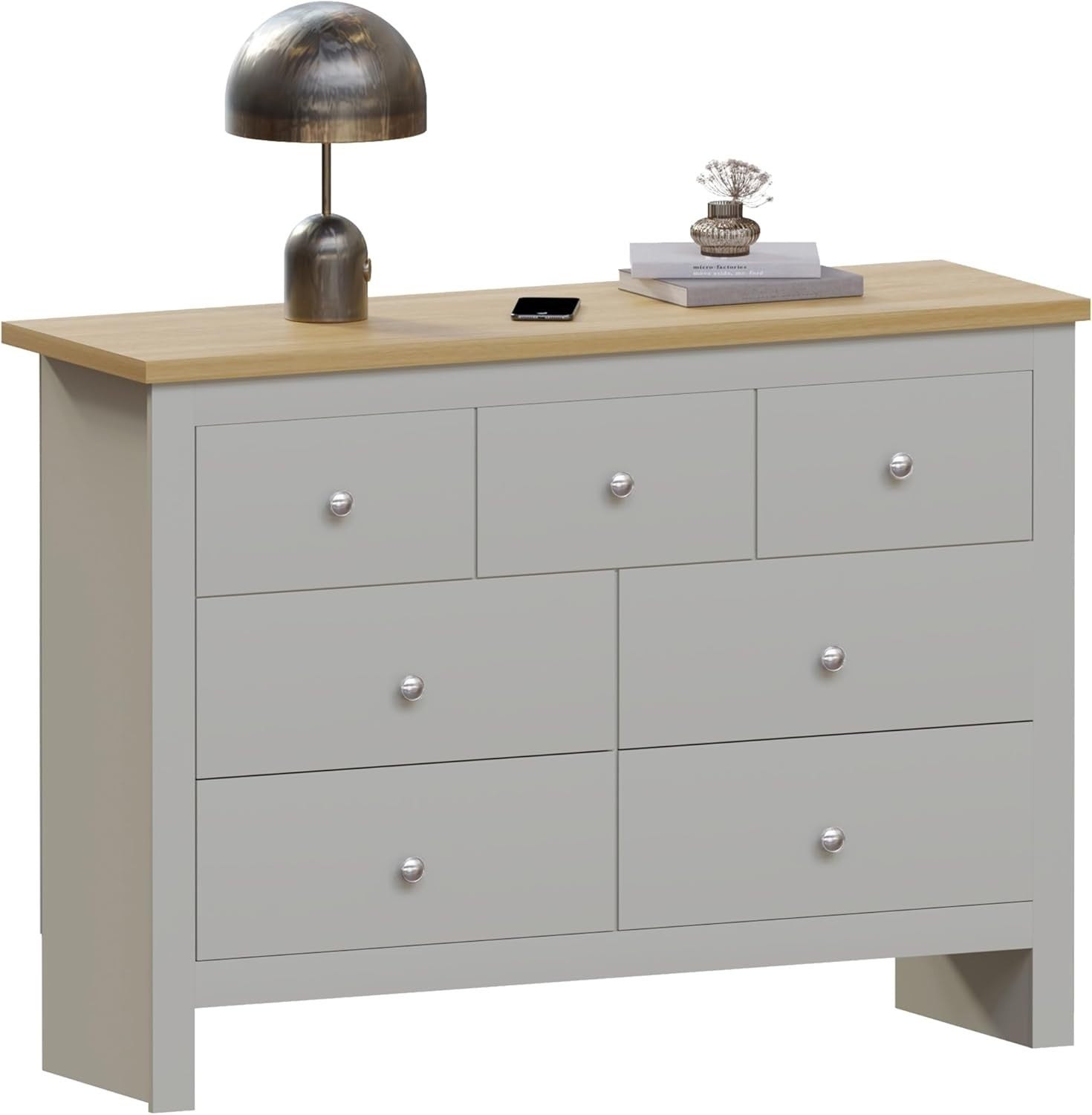 Grey 7-Drawer Wall-Mount Chest Storage Cabinet Modern Bedroom Organizer