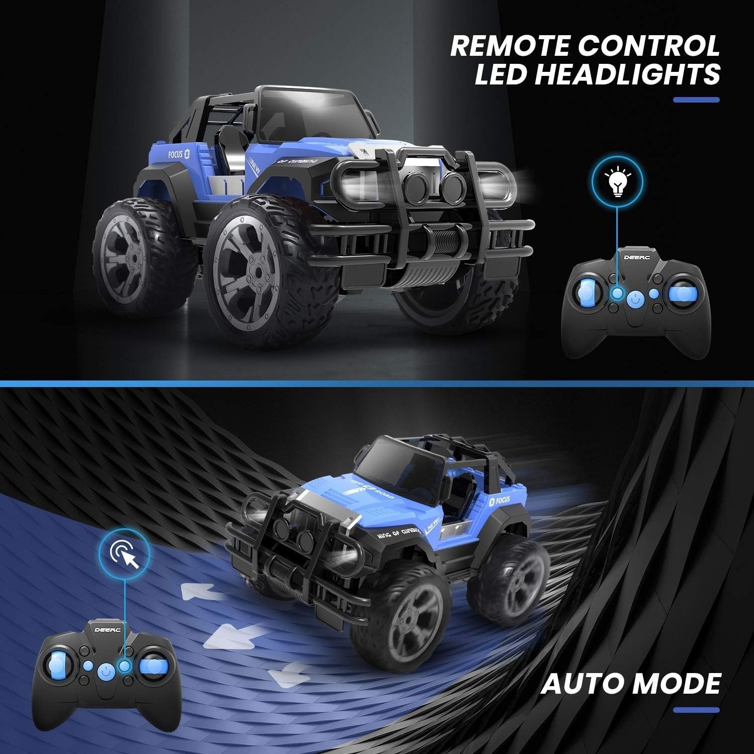 1:18 RC Off-Road Car for Kids, 2.4GHz Racing Truck w/ LED Lights, 80min Play