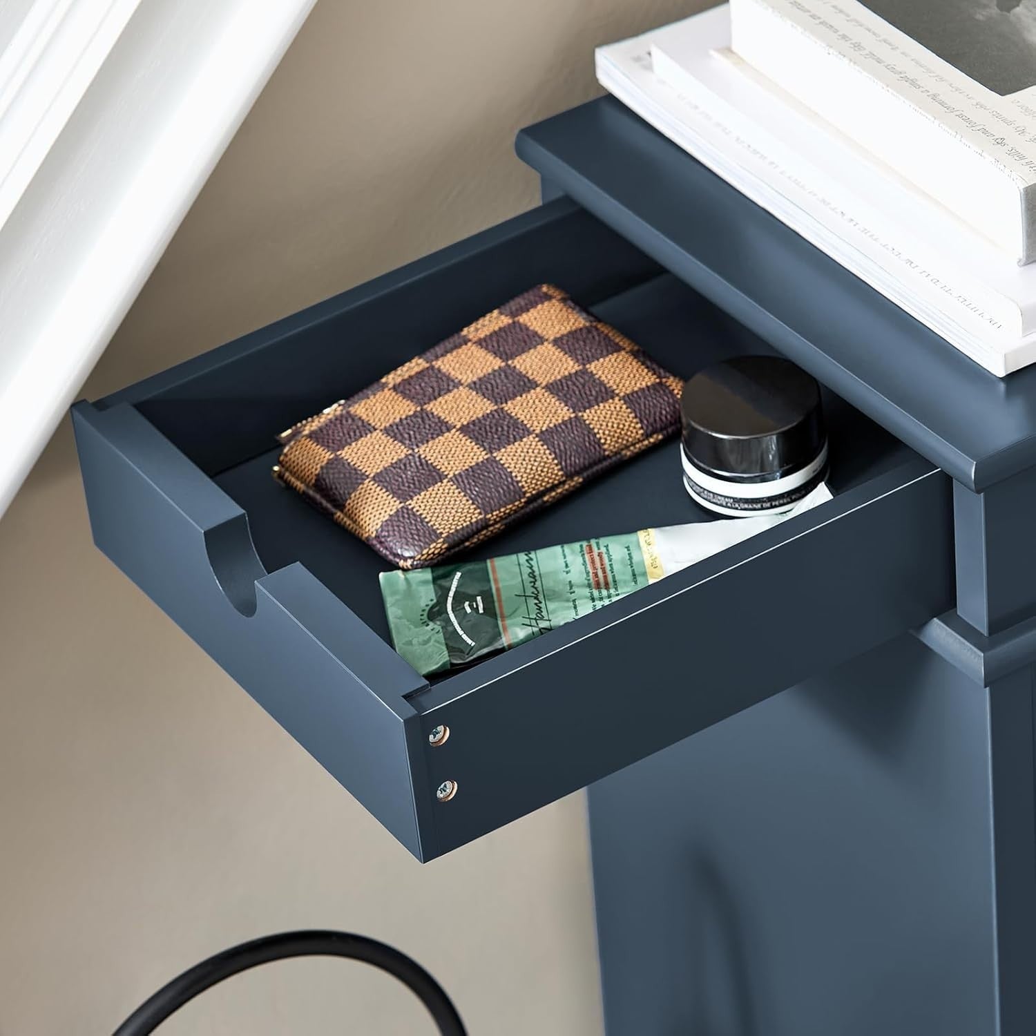 Blue Slim Shoe Cabinet with 3 Flip Drawers, Narrow Hallway Storage Unit