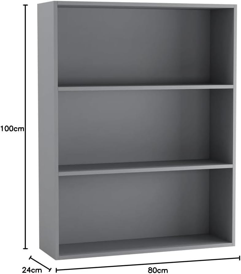 3 Tier Wooden Bookcase Modern Cabinet Compact Storage Display Shelf Grey