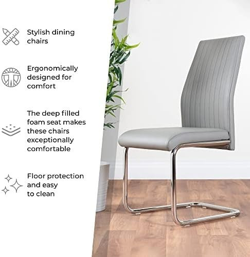Modern White Faux Leather Dining Chairs Set of 2 with Chrome Legs